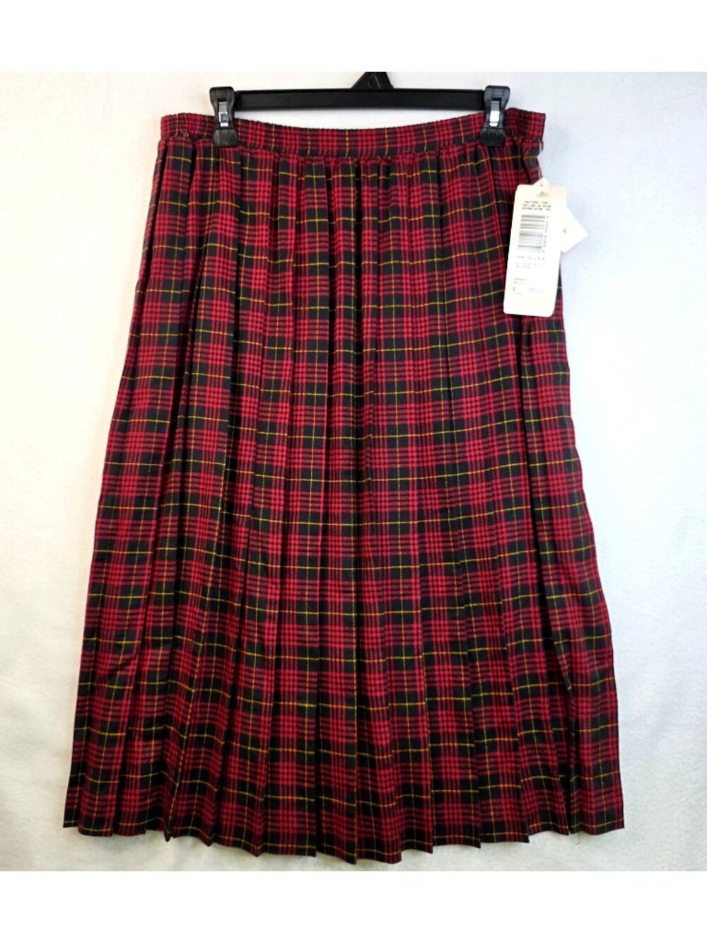 Vintage 80s Jantzen Pleated Tartan Plaid Midi Skirt 8P Red Black Country Cottage